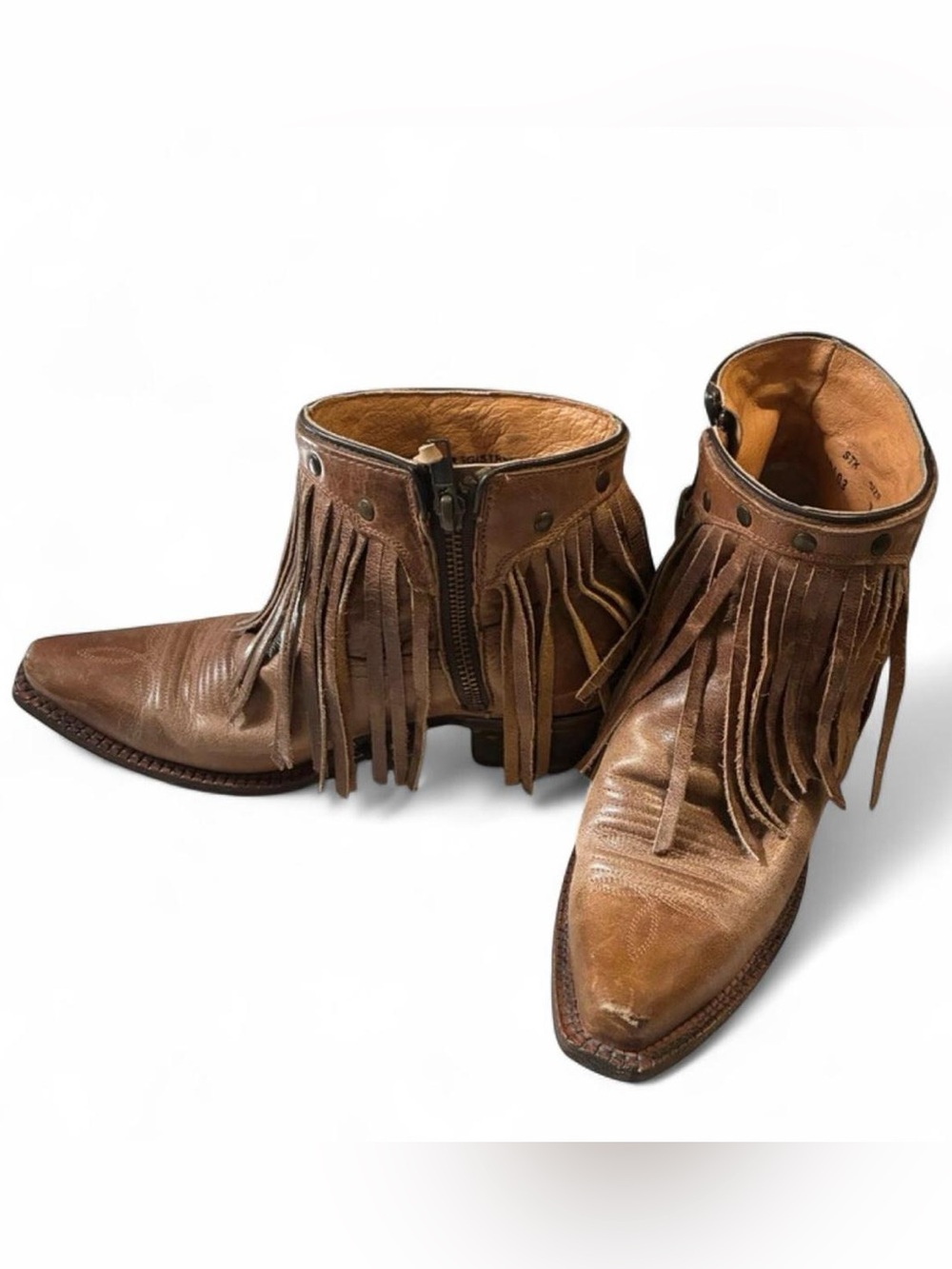 Corral Brown Leather Fringe Ankle Boots Booties w Stacked Heel 7 Cowgirl Rodeo